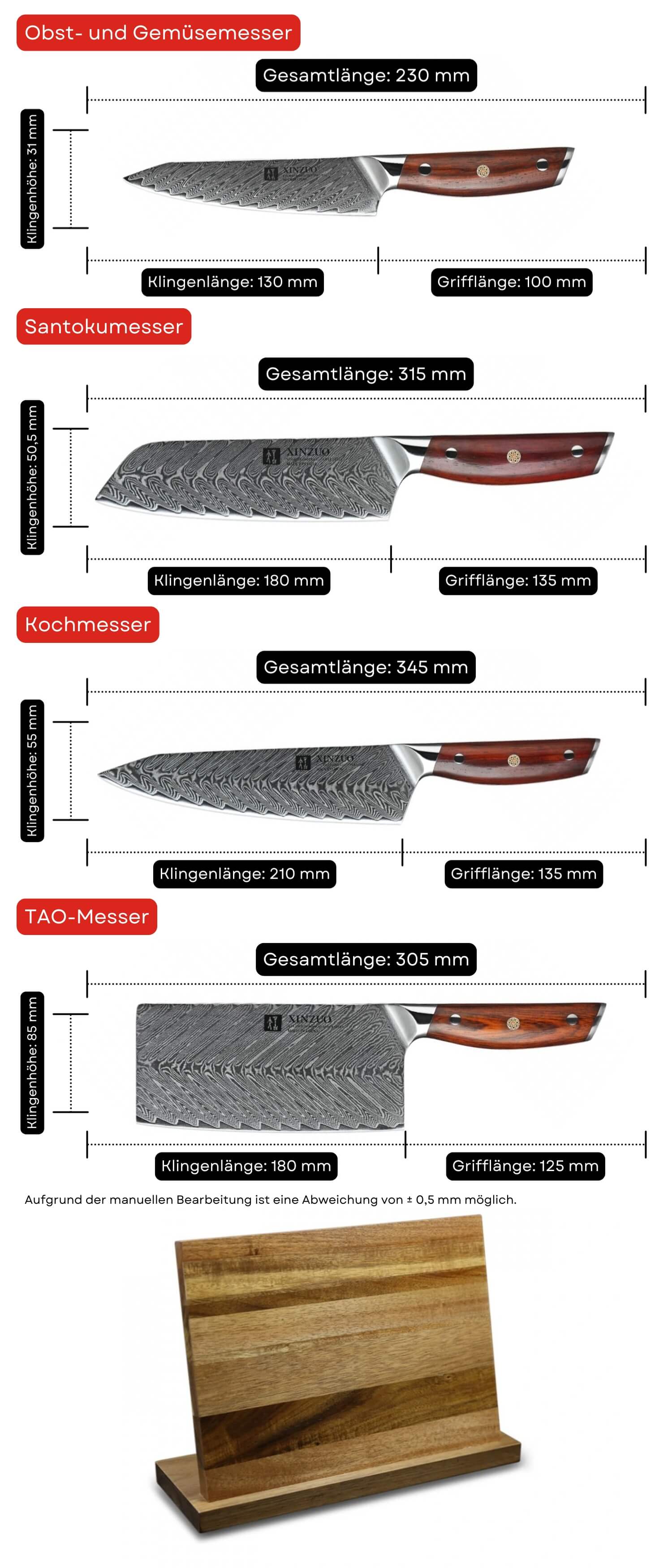 Messerset XinZuo Yi B27 - Abmessungen