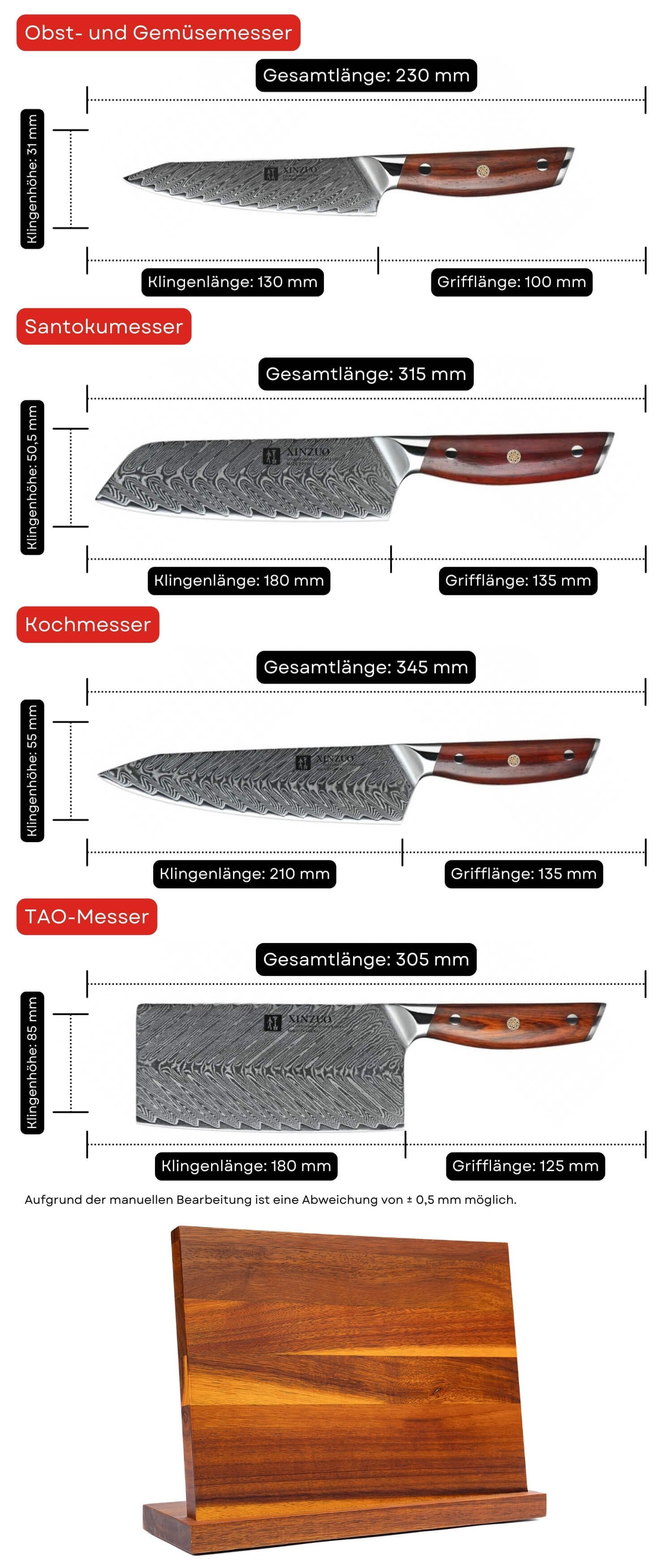 Messerset XinZuo Yi B27 - Abmessungen