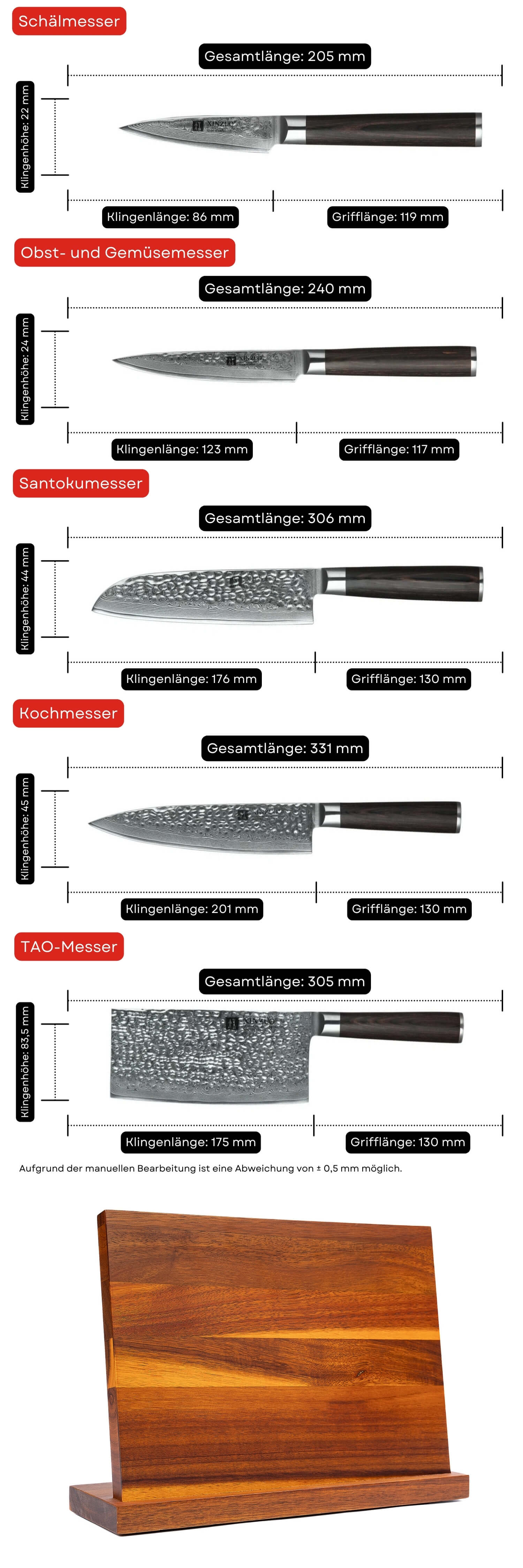 Messerset XinZuo He B1H mit Magnet-Messerblock