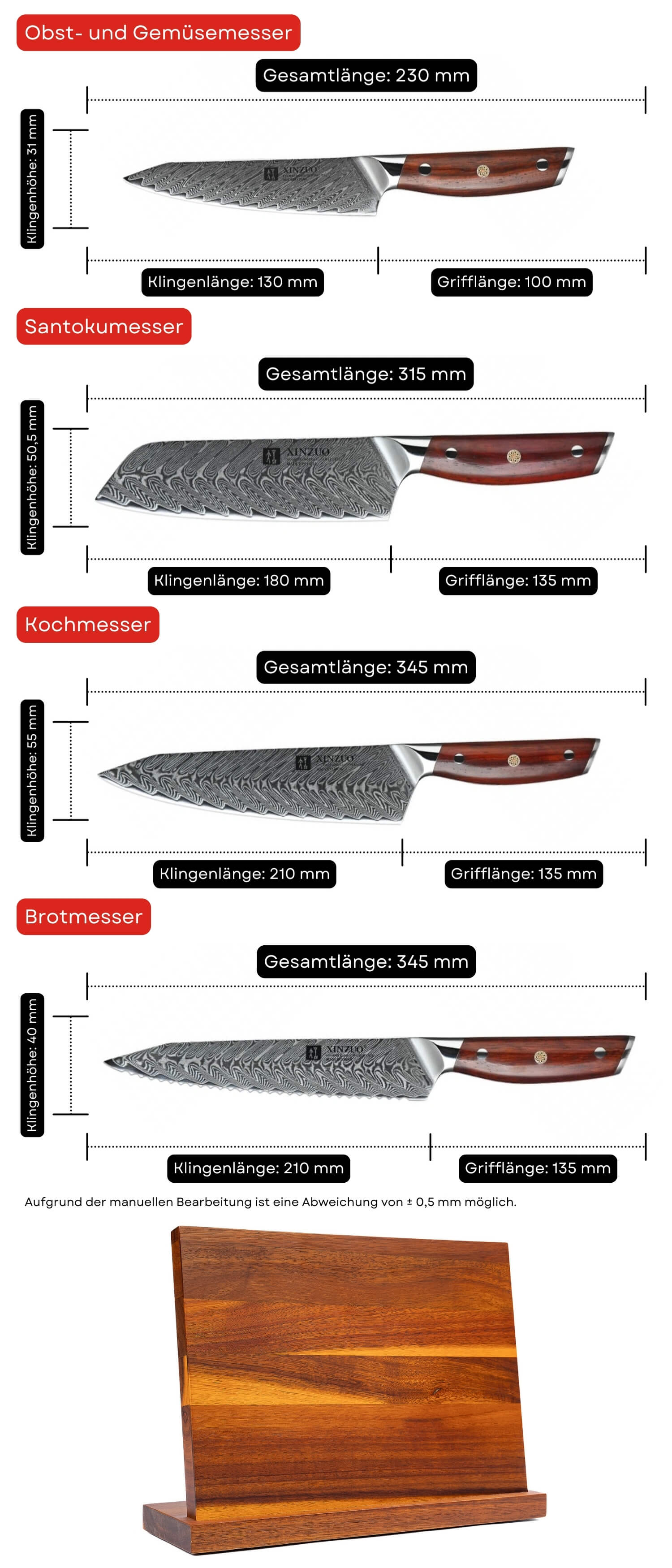 Messerset XinZuo Yi B27 - Abmessungen