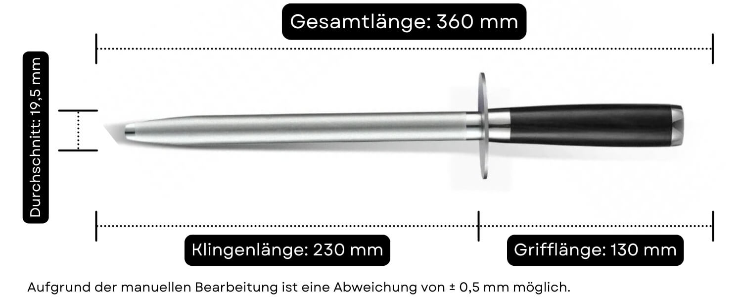 Wetzstahl XinZuo - Abmessungen des Wetzstahls