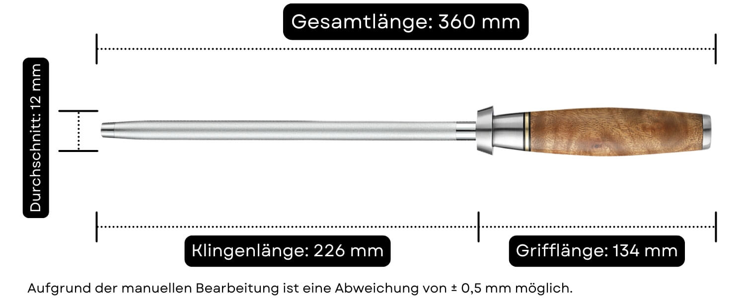 Wetzstahl B30 Abmessungen des Wetzstahls