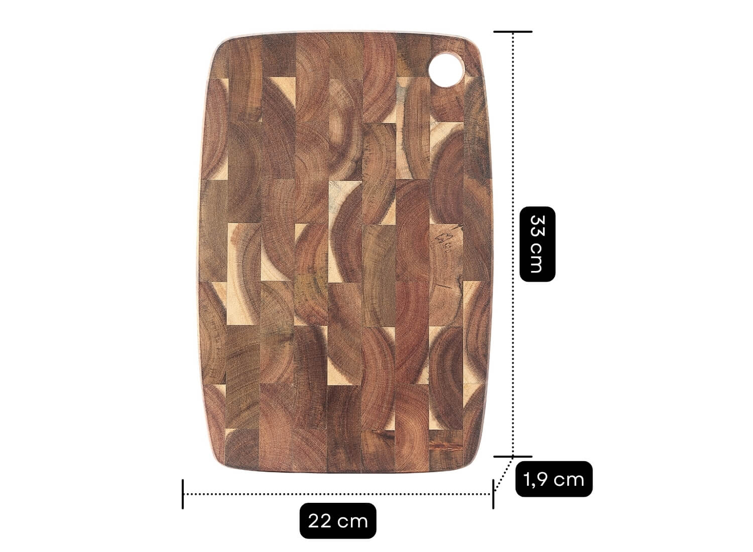 Abmessungen des Akazien-Schneidebretts