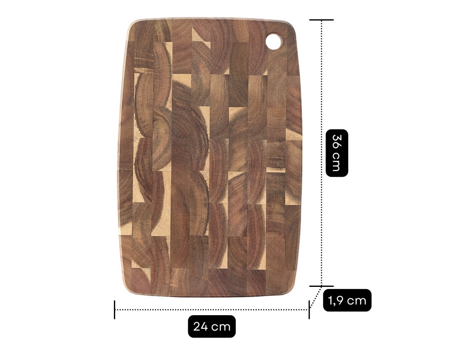 Abmessungen des Akazien-Schneidebretts