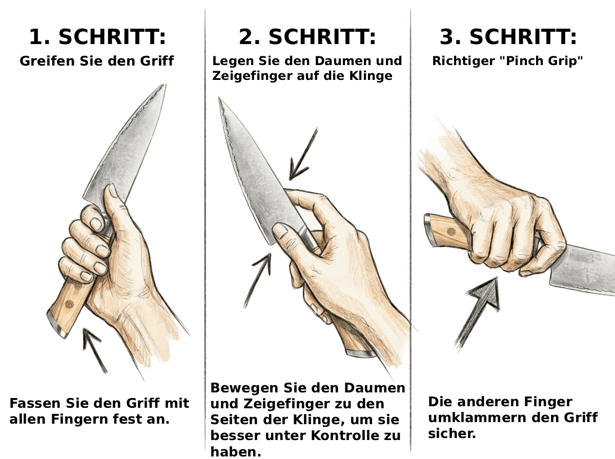 Wie man ein Messer richtig greift:"Pinch Grip"
