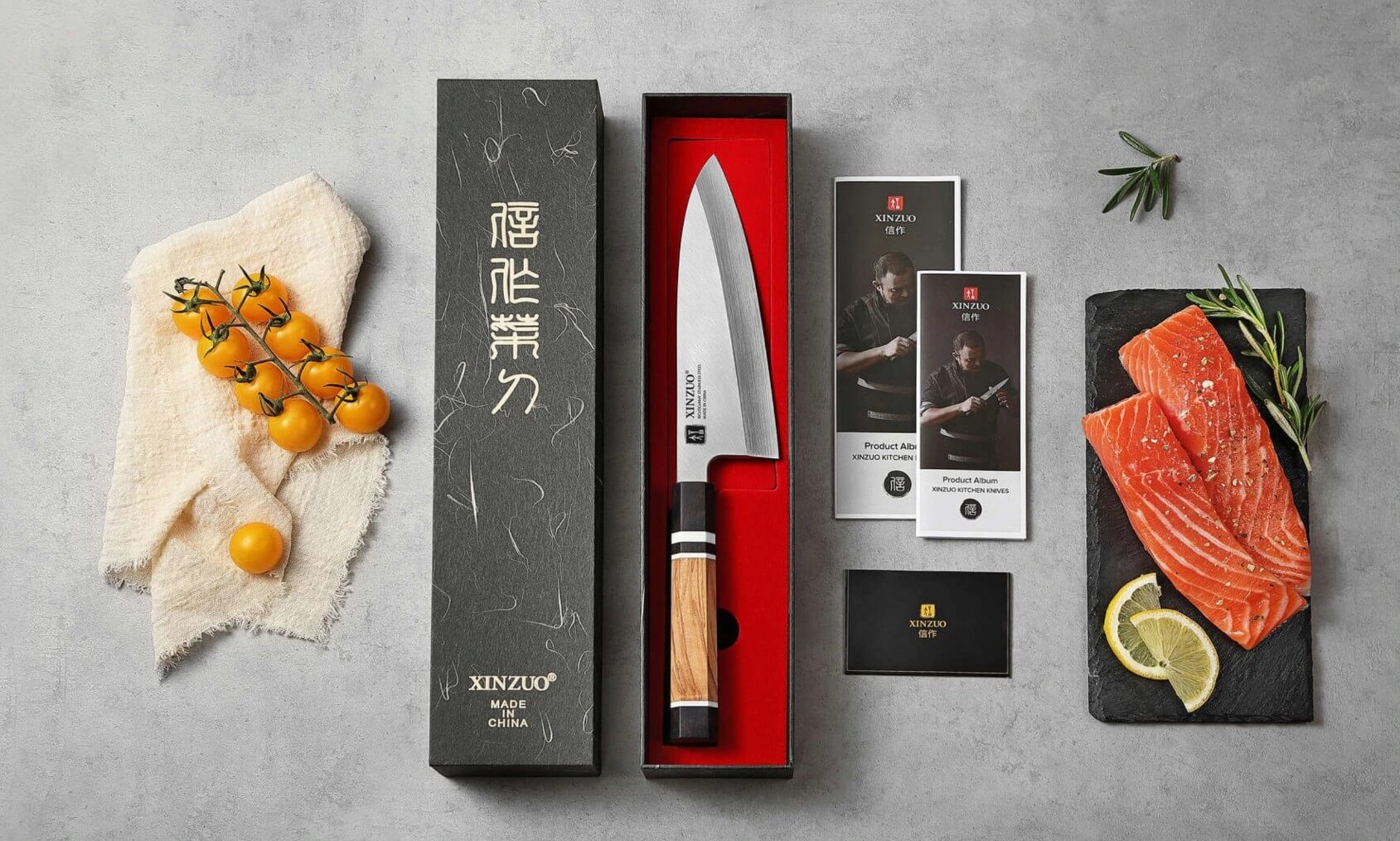 Die Messer der Serie F3S werden in einer eleganten schwarzen Geschenkbox