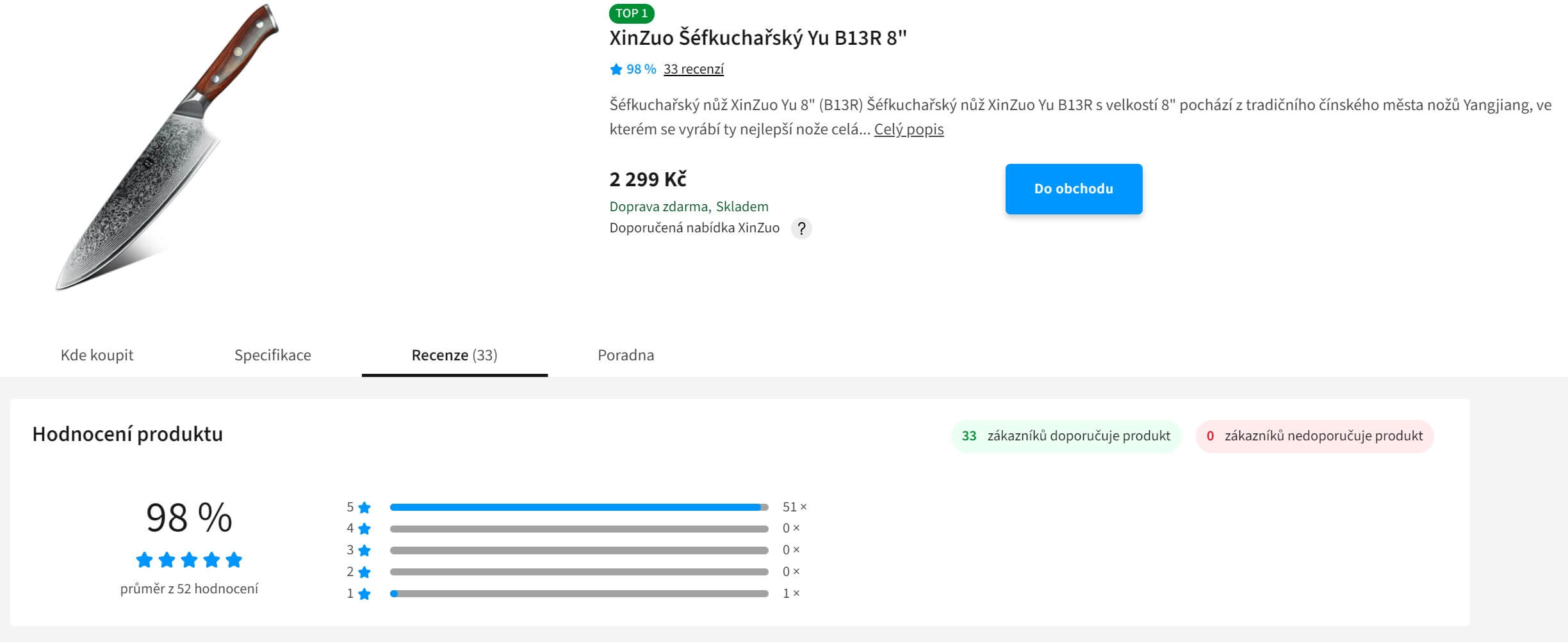 Hodnocení nože na Heureka