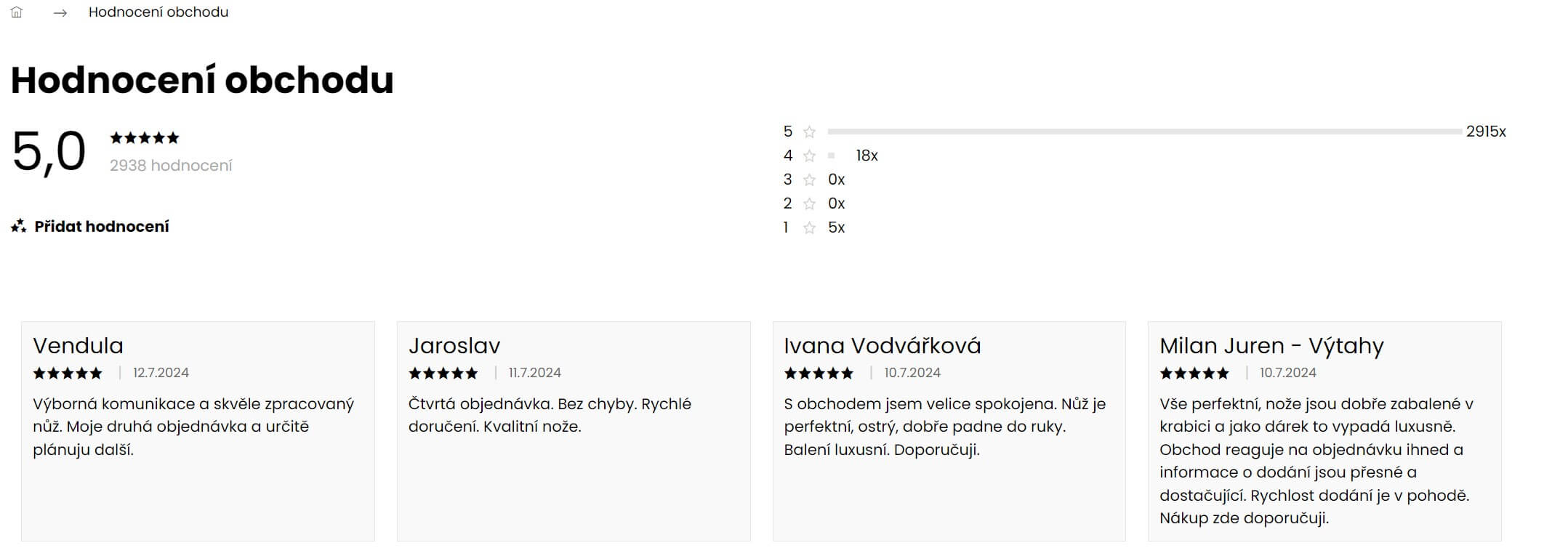 Hodnocení XinZuo e-shopu