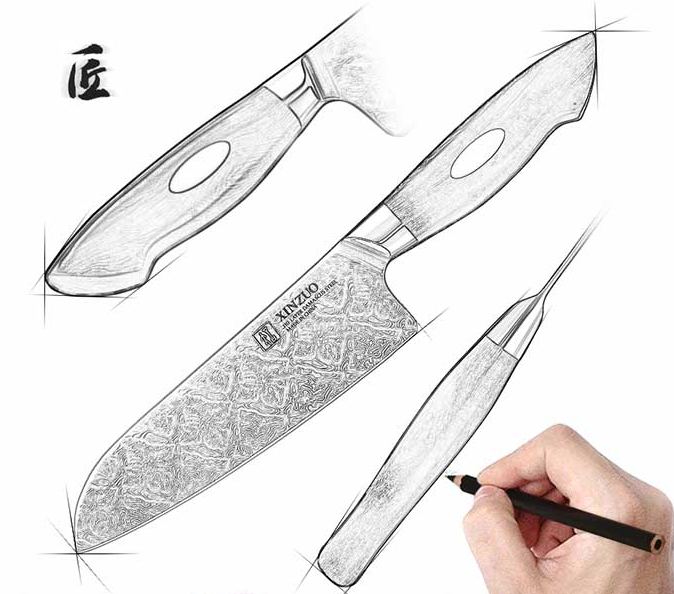 Nákres santoku nože z řady B46D