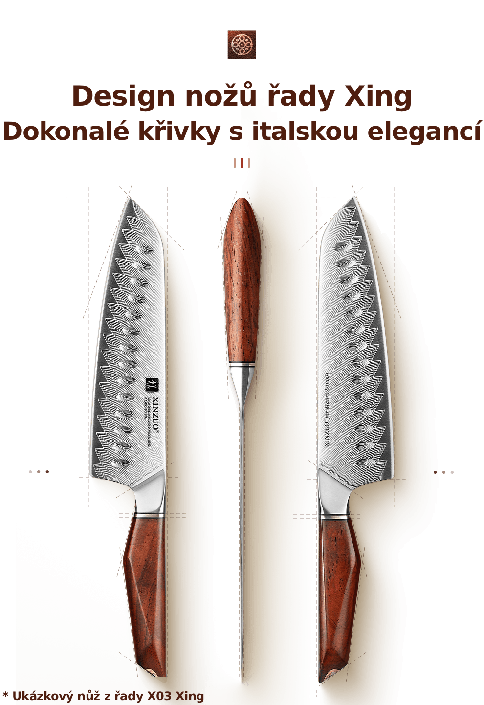 Ukázka vzhledu a křivek nožů z řady Xing X03