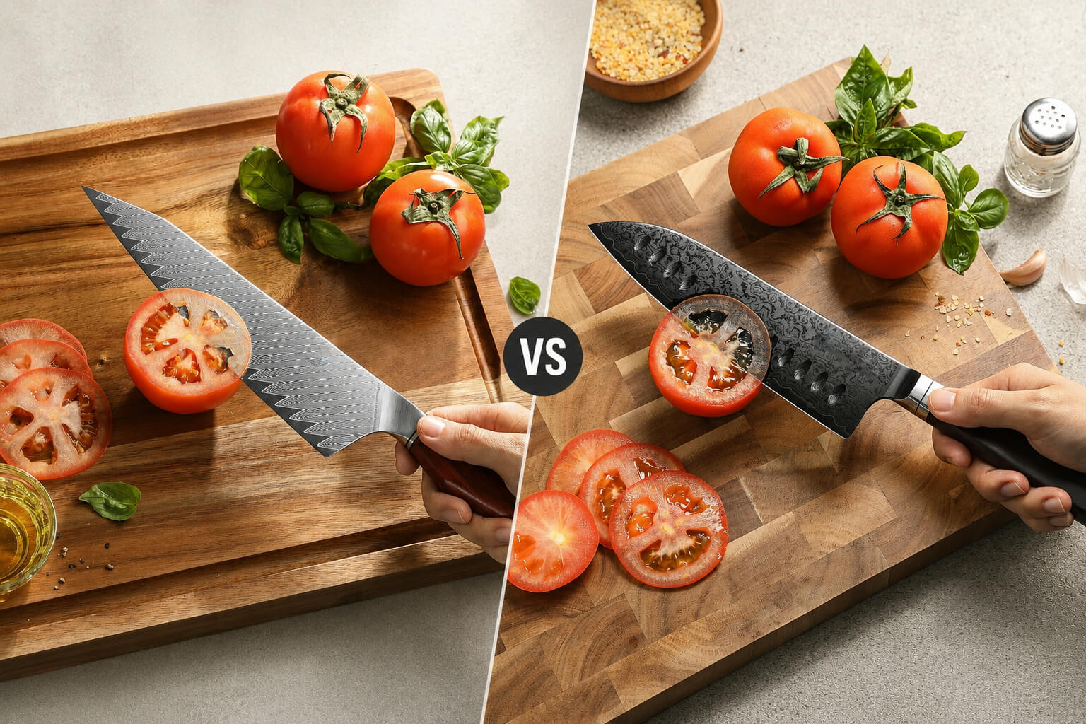 Srovnání typů kuchyňských nožů XinZuo – šéfkuchař, santoku