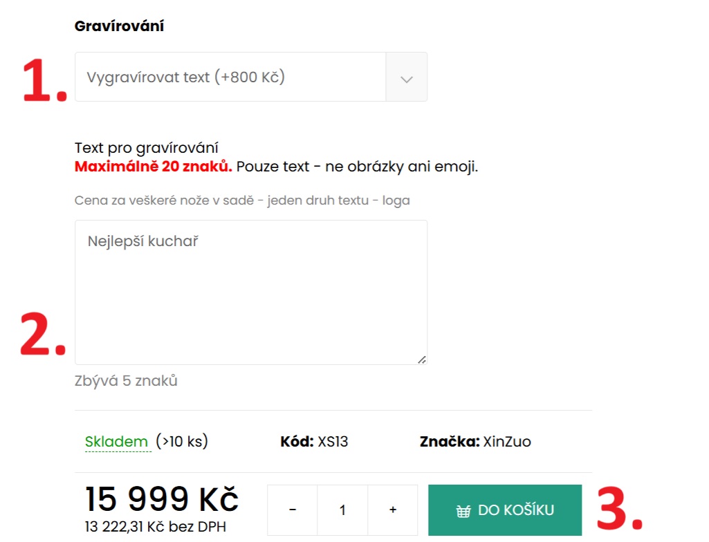 Návod vložení textu ke gravírování sady