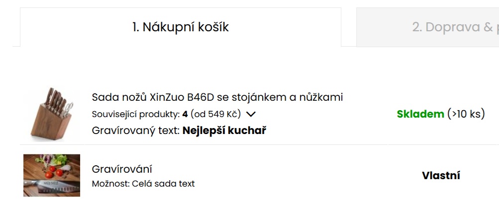 Ukázka gravírovaného textu v košíku