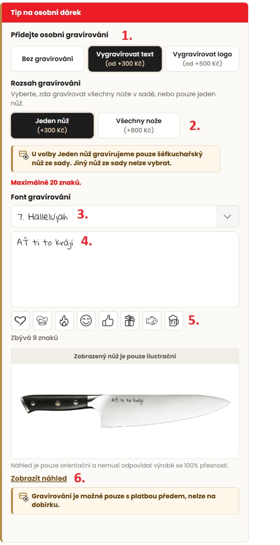 Návod vložení textu ke gravírování sady