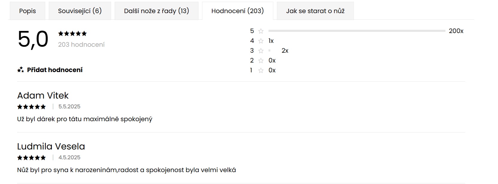 Ukázka recenze u produktu