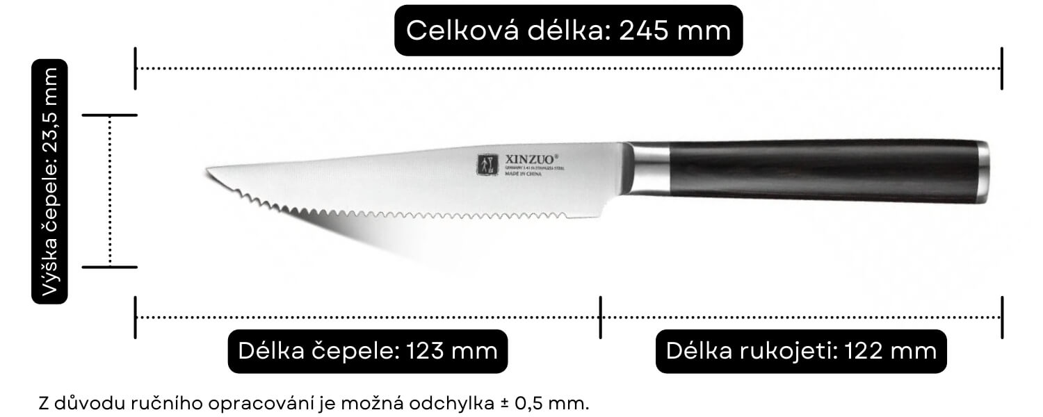 Steakové nože XinZuo B1 rozměry