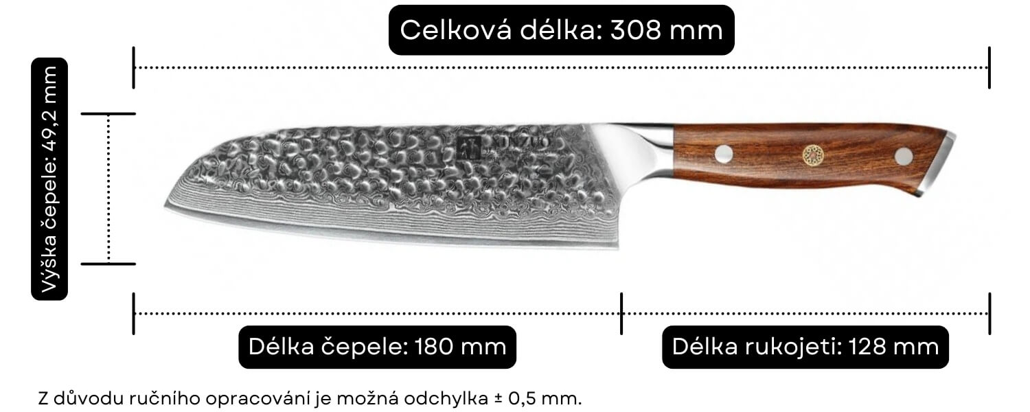 Rozměry santoku nože B13D