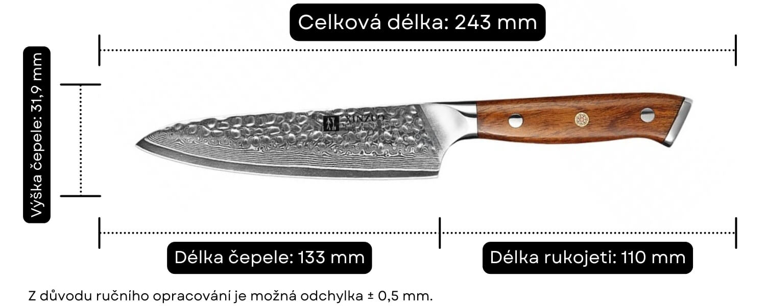 Rozměry nože na ovoce a zeleninu XinZuo Yu B13D