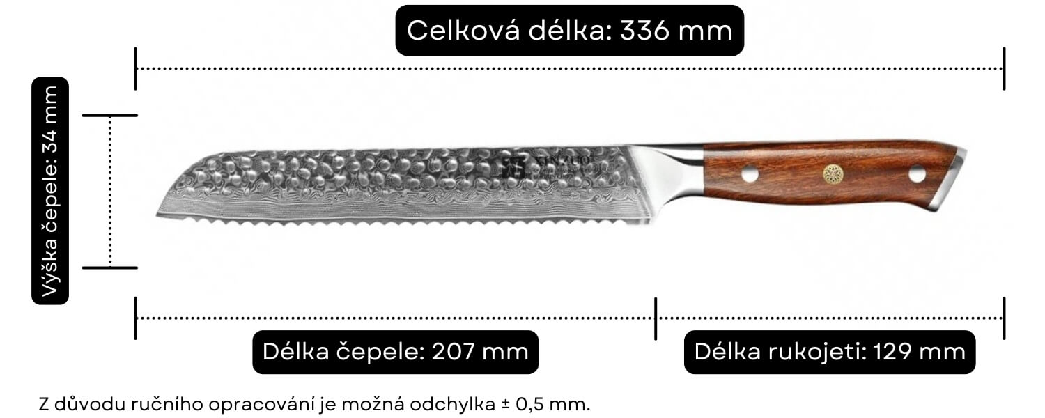 Rozměry nože na chléb a pečivo z řady B13D