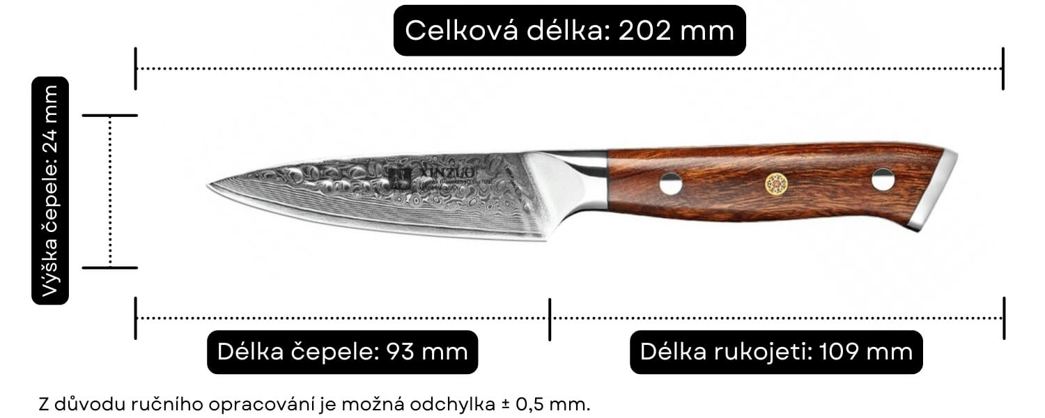 Rozměry nože na loupání XinZuo B13D