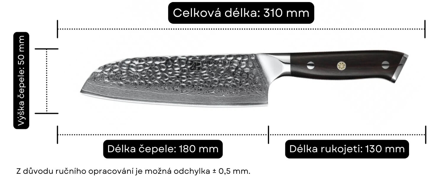 Santoku nůž XinZuo Yu B13H velikost