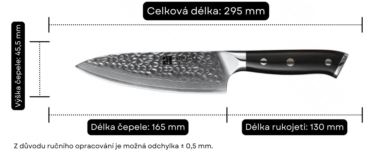 Šéfkuchařský nůž XinZuo Yu B13H velikost