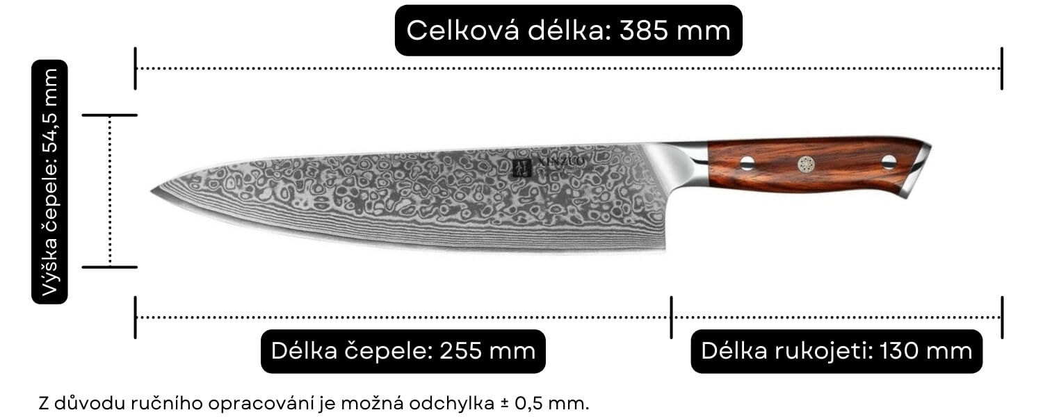 Šéfkuchařský nůž XinZuo Yu B13R velikost