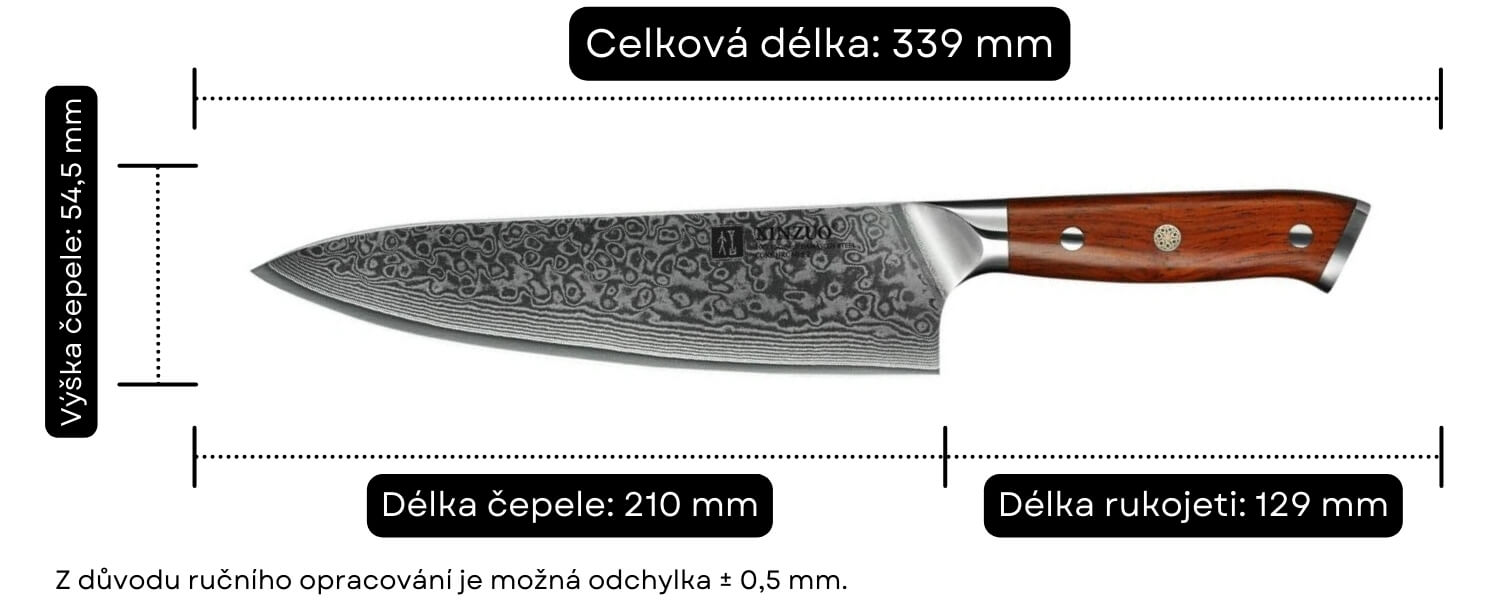 Šéfkuchařský nůž XinZuo Yu B13R 8 palců velikost