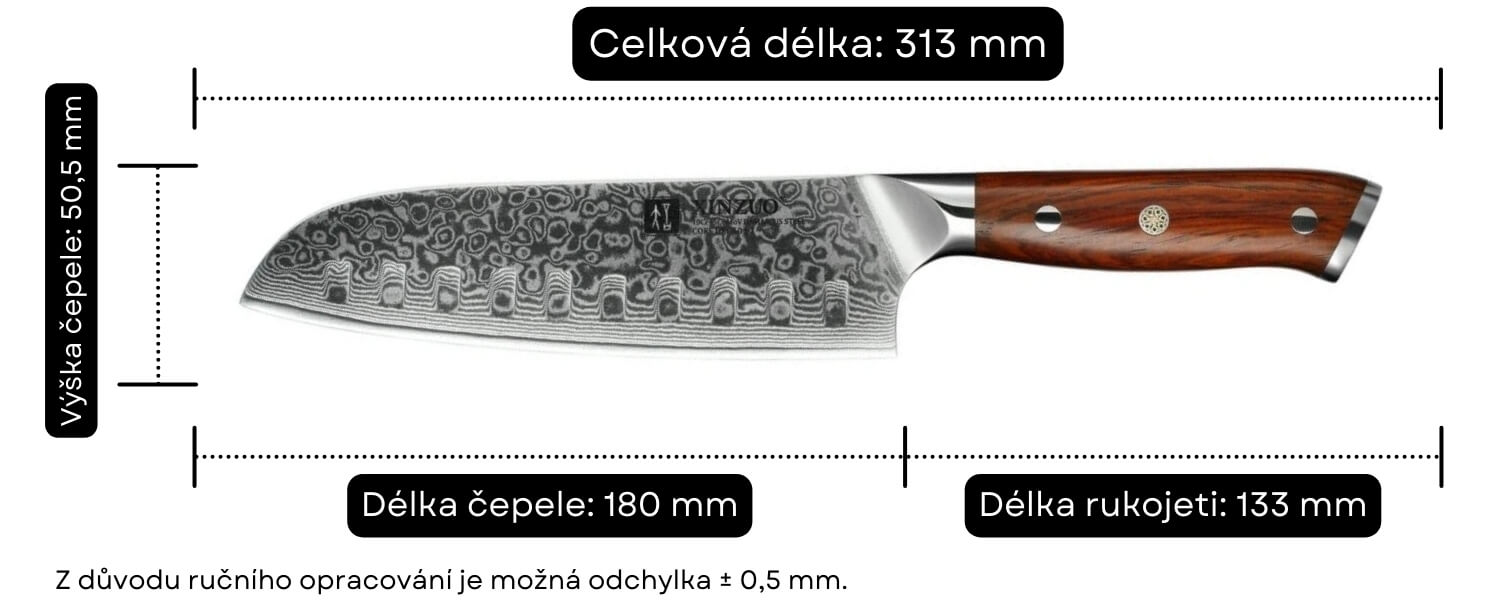 Santoku nůž XinZuo Yu B13R 7 palcu velikost