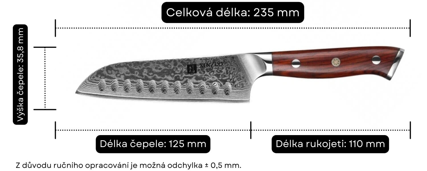 Santoku nůž XinZuo Yu B13R velikost nože
