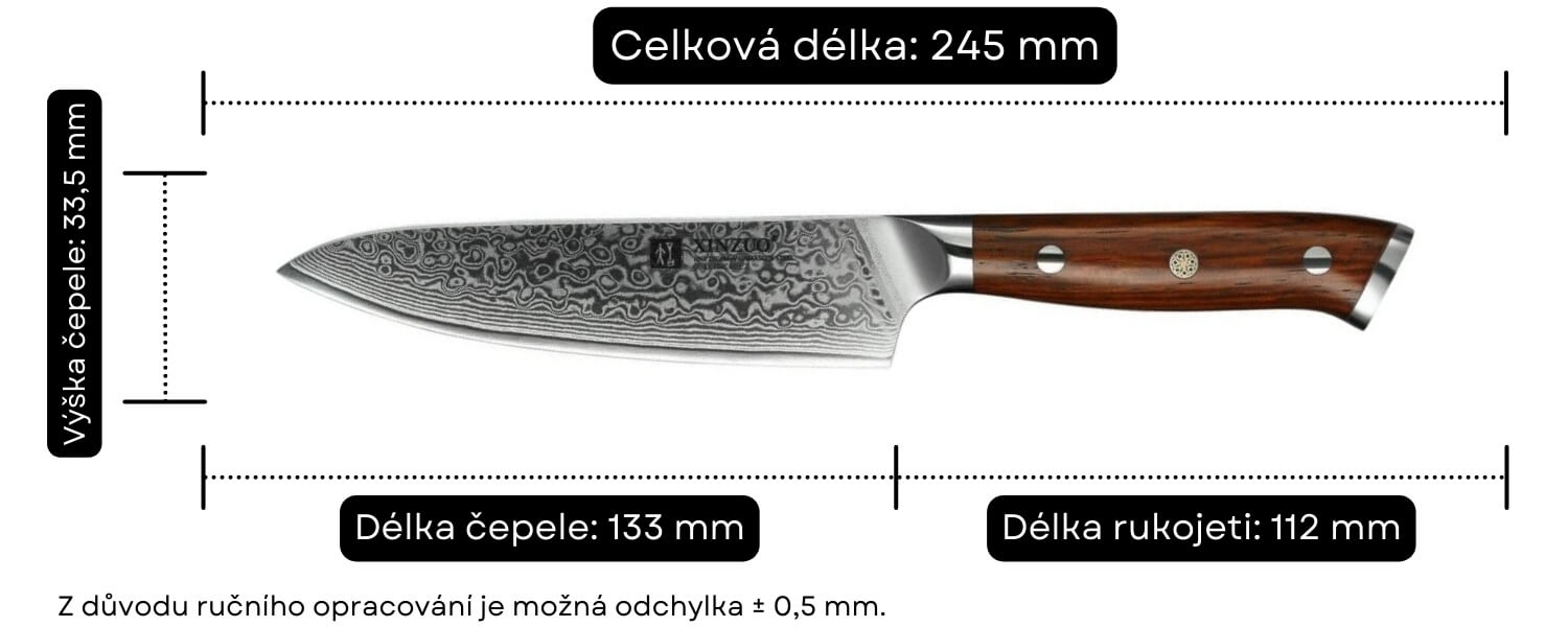 Rozměr nože XinZuo B13R na ovoce a zeleninu