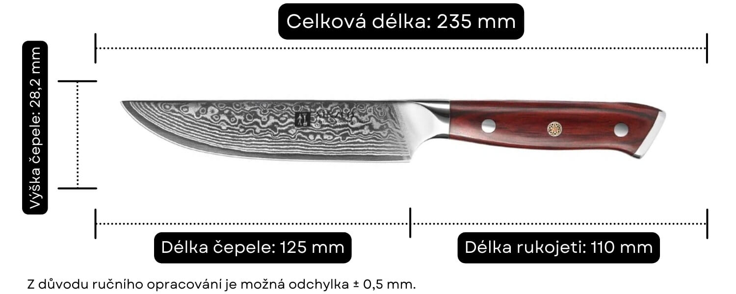 Steakový nůž XinZuo Yu B13R velikost nože