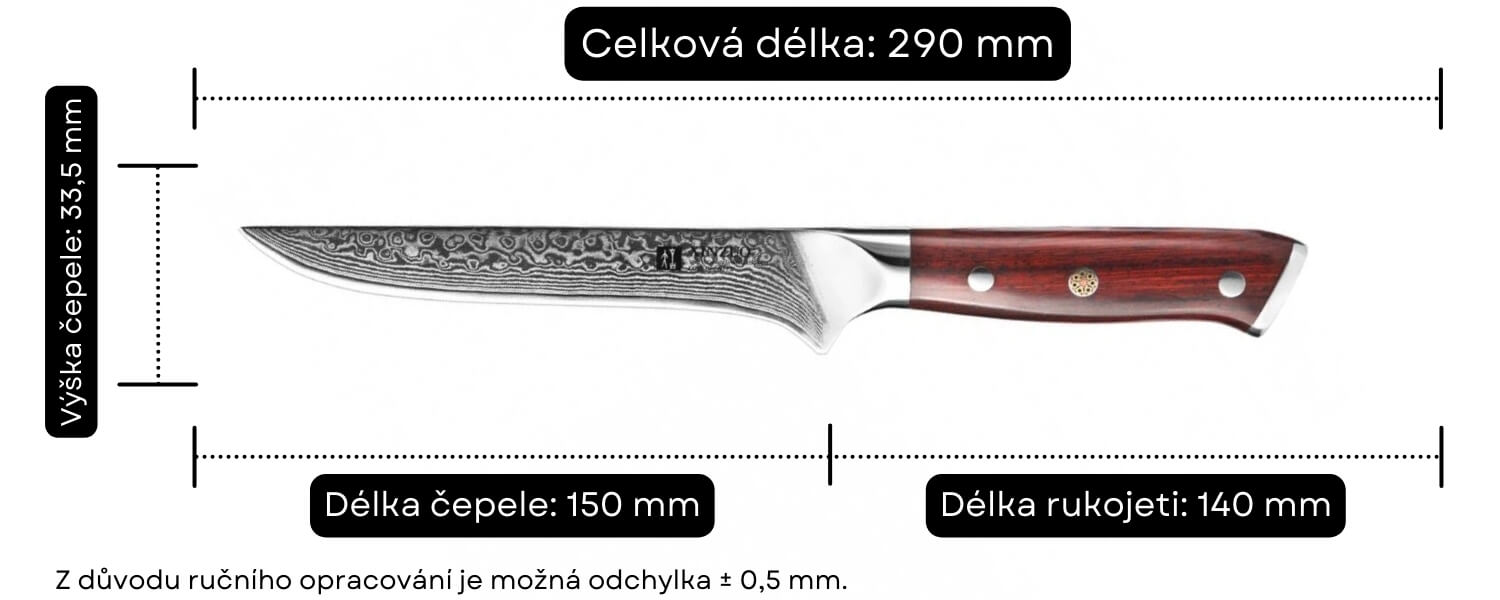 Vykosťovací nůž XinZuo Yu B13R rozměry