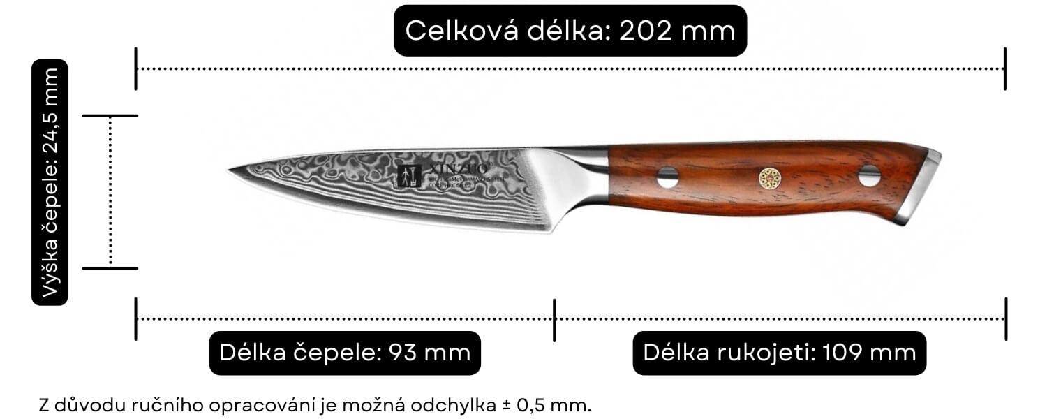 Rozměry nože na loupání B13R