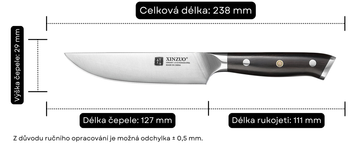 Rozměry nože na steaky XinZuo Yu B13S