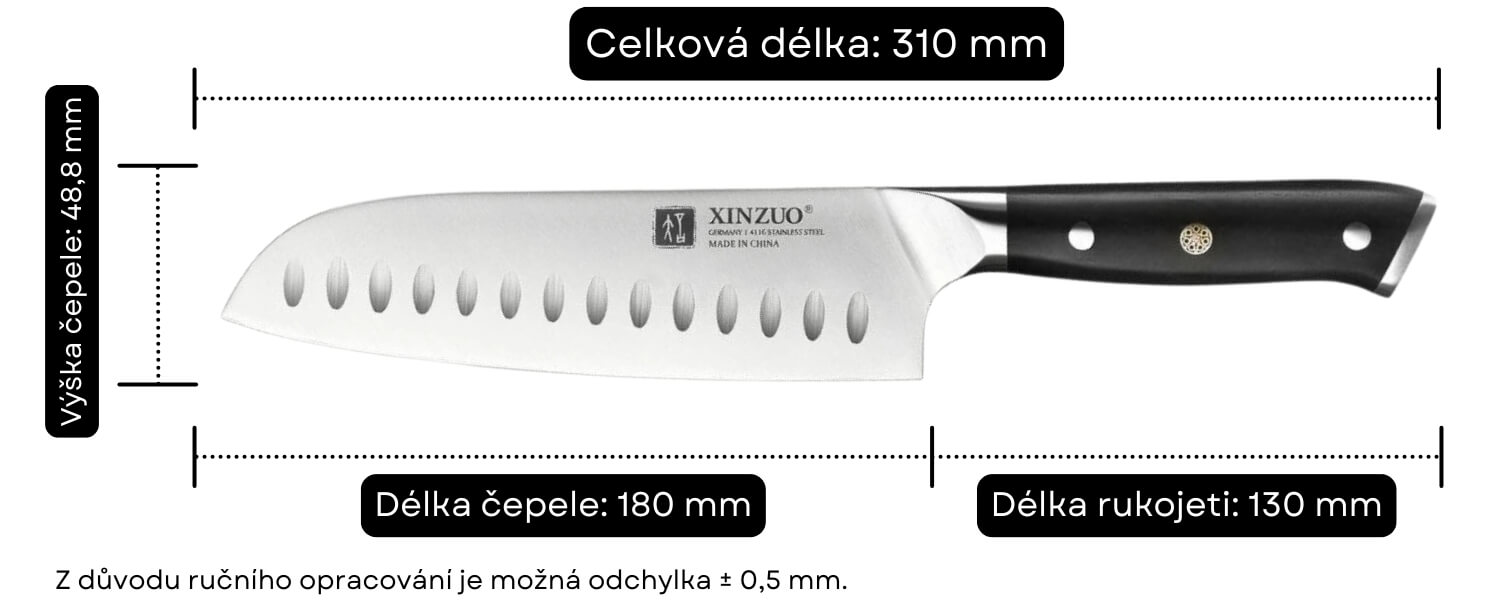 Santoku nůž XinZuo Yu B13S rozměry