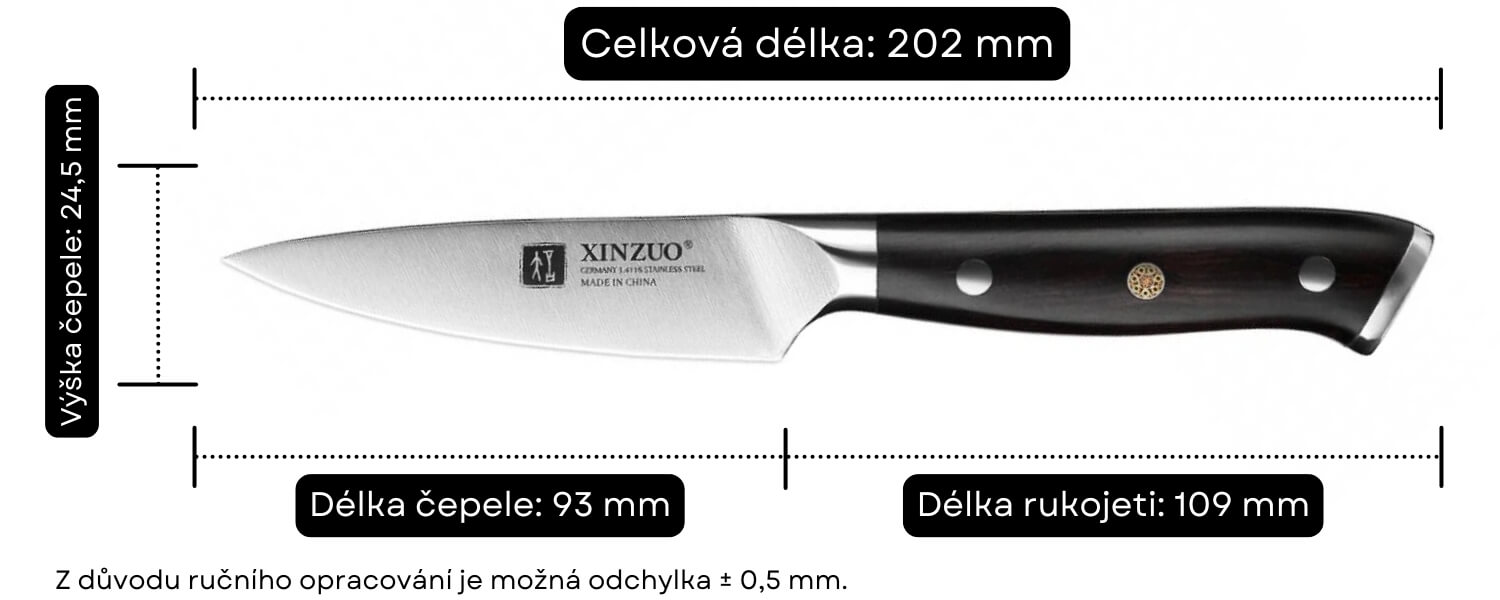 Nůž na loupání XinZuo Yu B13S rozměry