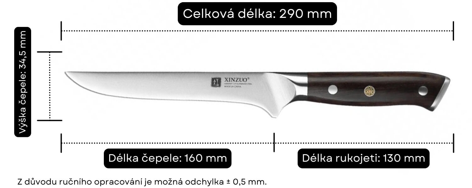 Vykosťovací nůž XinZuo Yu B13S rozměry