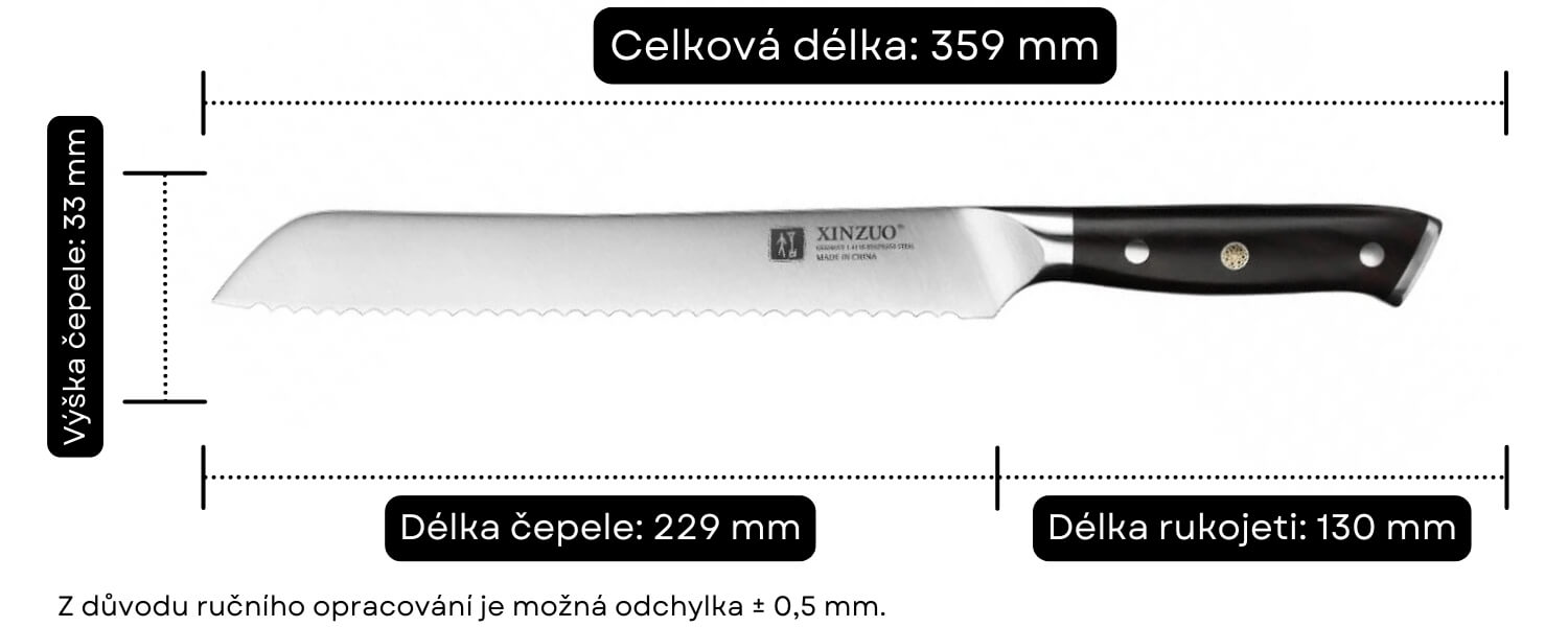 Nůž na pečivo XinZuo B13S rozměry