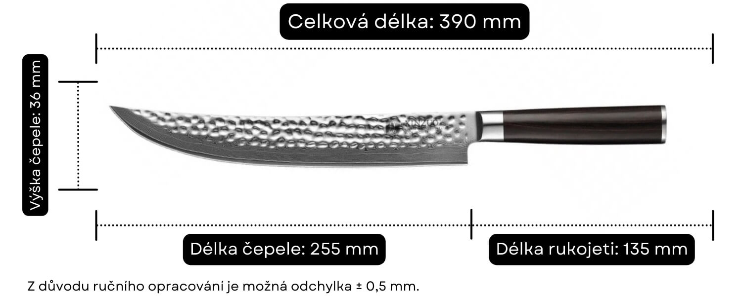 Rozměry nože na maso XinZuo He B1H 10