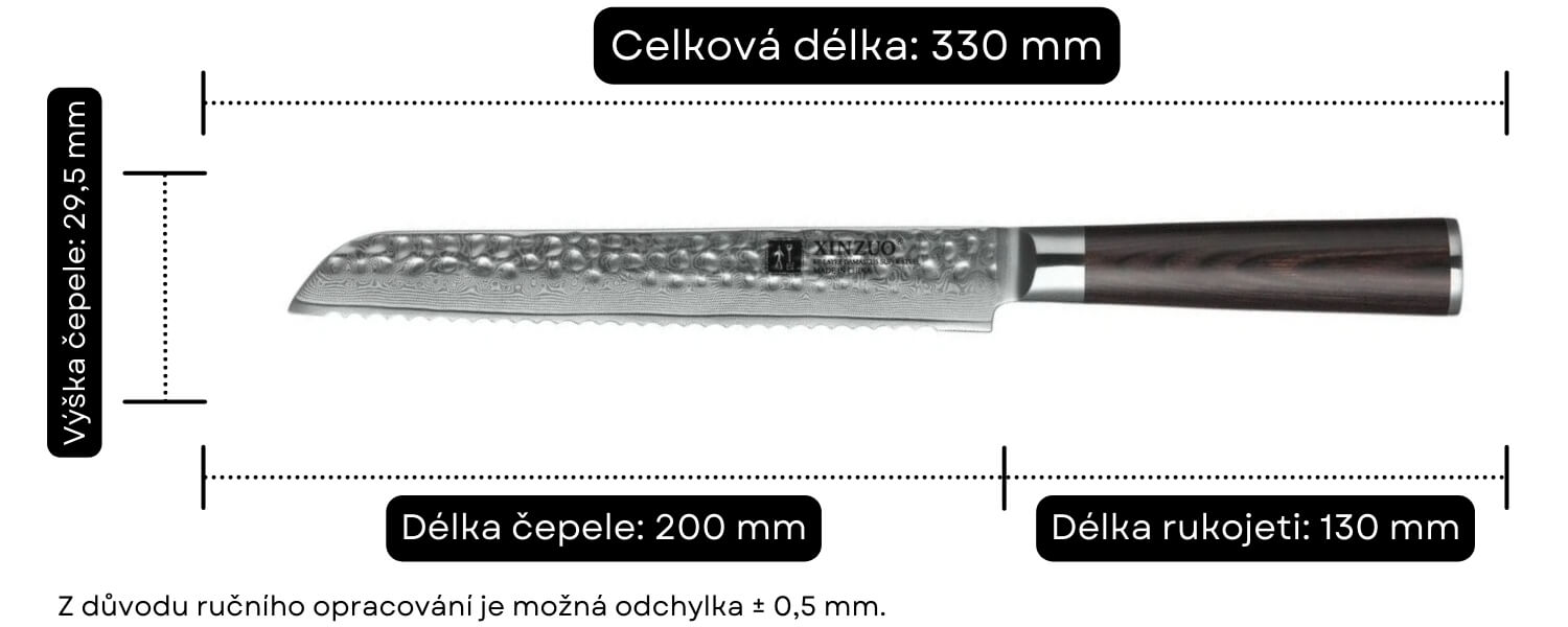 Nůž na pečivo XinZuo He B1H 8 palců velikost nože