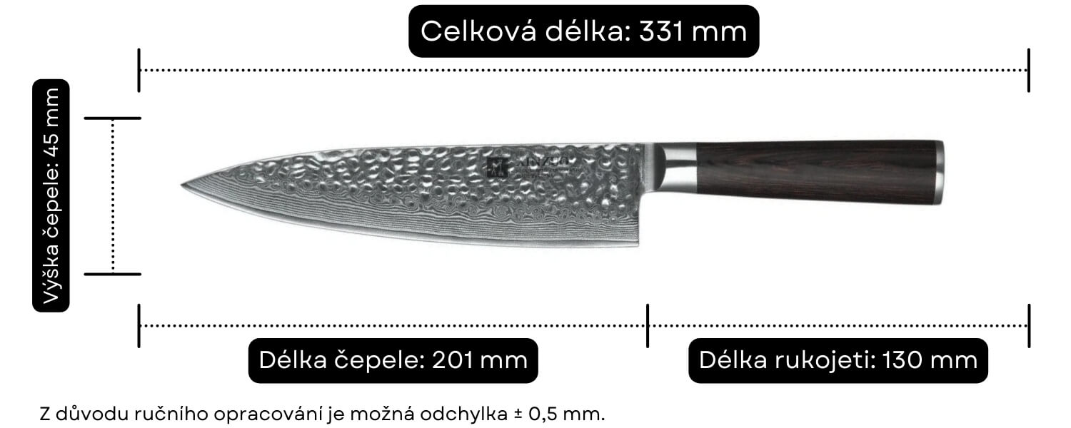 Šéfkuchařský nůž XinZuo He B1H velikost