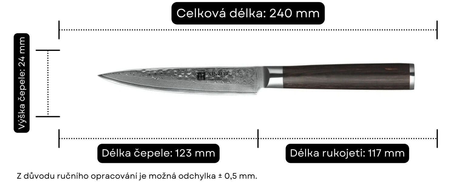 Rozměry nože na ovoce a zeleninu XinZuo He B1H 5