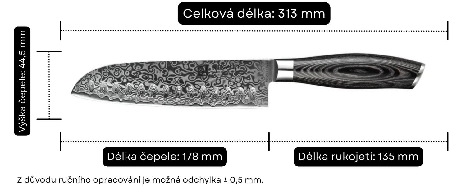 Santoku nůž XinZuo Ya B20 7 palců velikost
