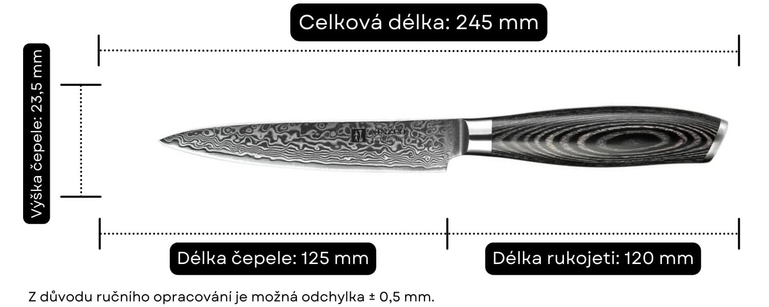 Nůž na ovoce a zeleninu XinZuo Ya B20 rozměry