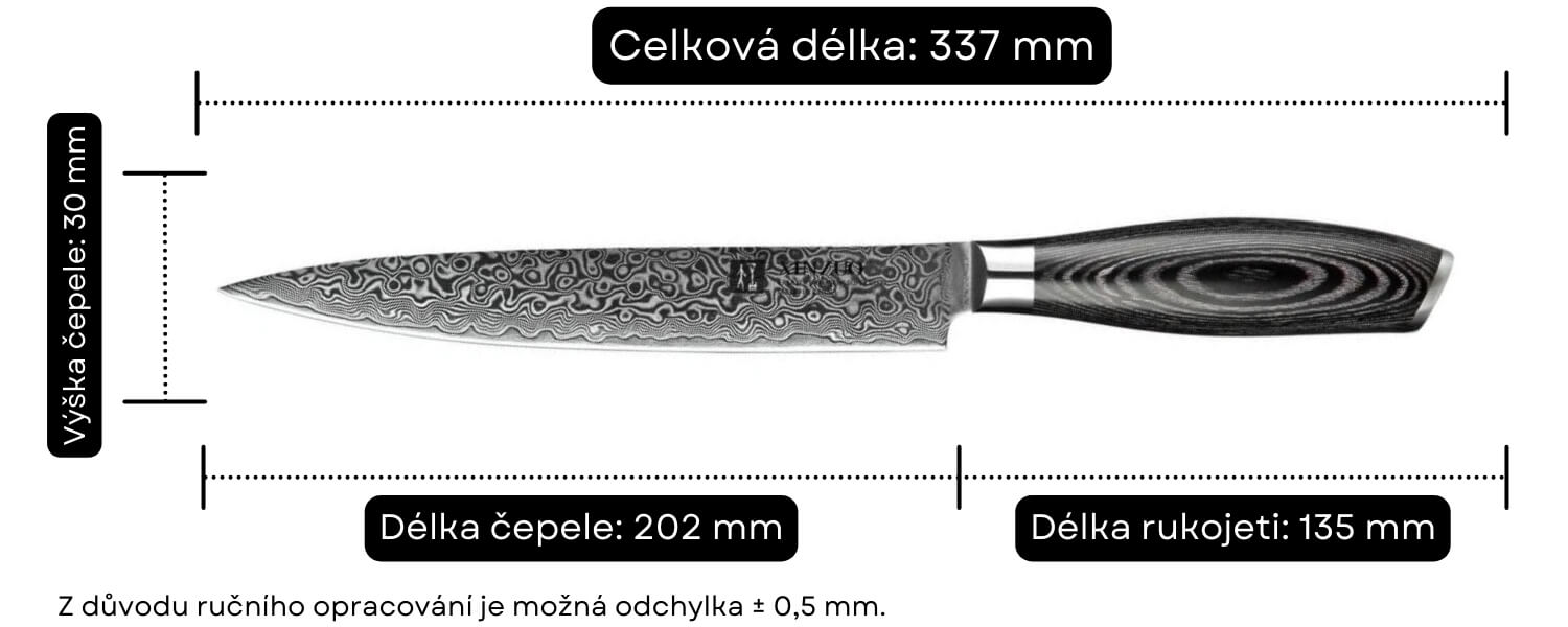 Rozměry nože na maso XinZuo Ya B20