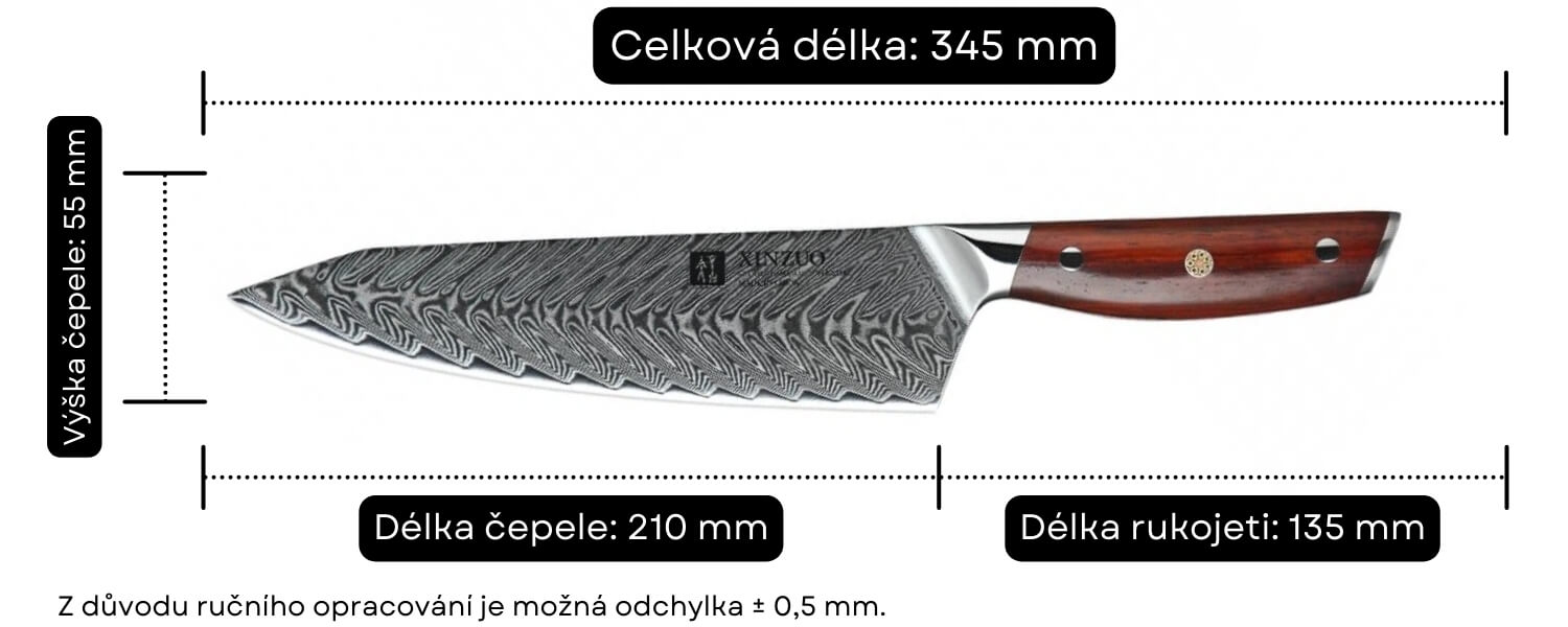 Šéfkuchařský nůž XinZuo Yi B27 velikost