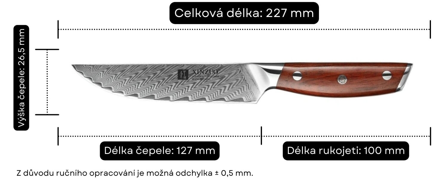 Steakový nůž XinZuo Yi B27 rozměry