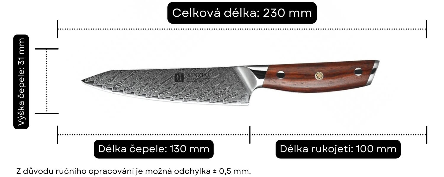 Rozměry nože na ovoce a zeleninu XinZuo Yi B27 5