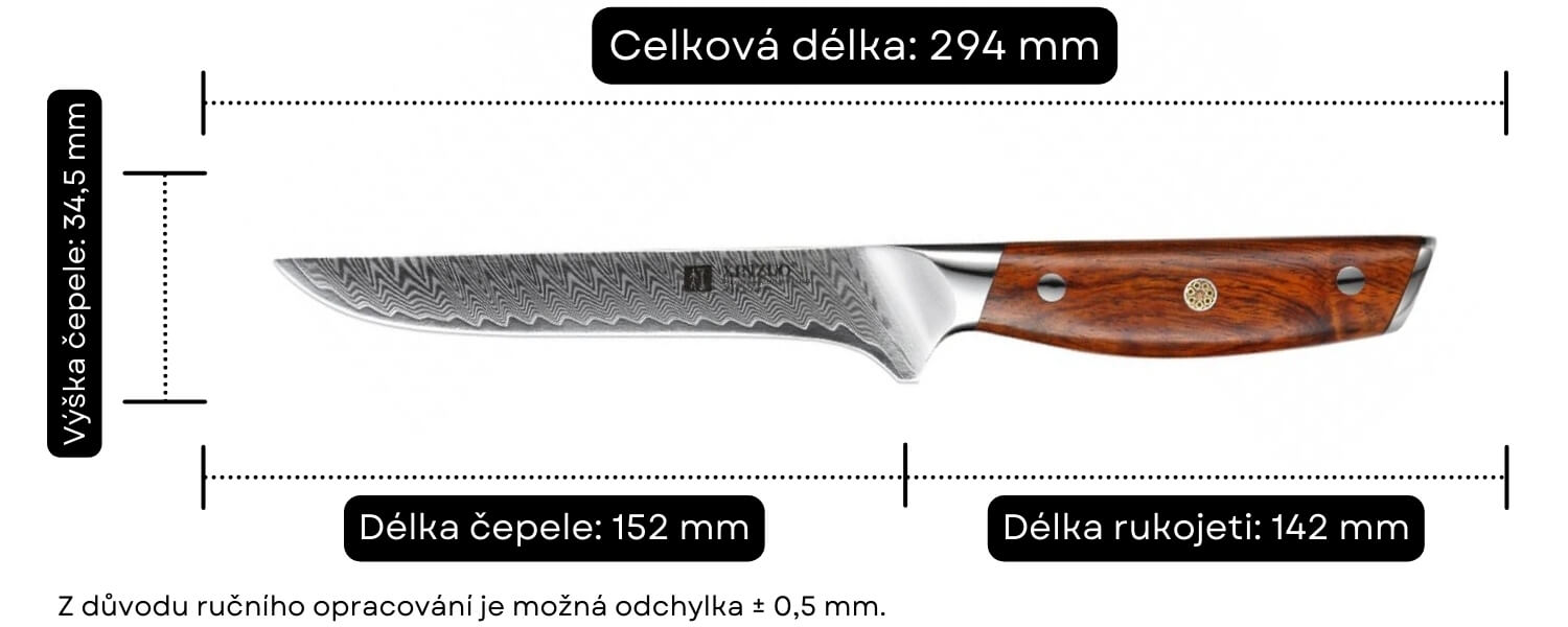 Vykosťovací nůž XinZuo Yi B27 - rozměry nože